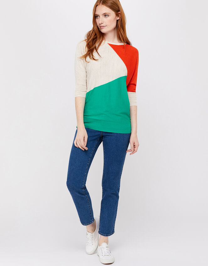 Cleo Colour-Block Jumper in Linen Blend, Multi (MULTI), large