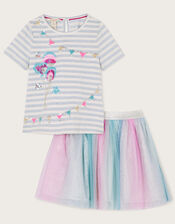 Celebration Stripe T-Shirt and Skirt Set, Blue (BLUE), large