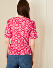 Ikat Printed Jersey Top, Red (RED), large