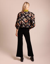 Traffic People Floral Puff Sleeve Jacket, Black (BLACK), large