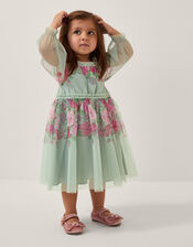 Baby Nadia Long Sleeve Rose Party Dress, Green (SAGE), large