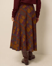 Melinda Check Print Corduroy Midi Skirt, Brown (BROWN), large