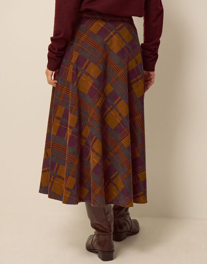 Melinda Check Print Corduroy Midi Skirt, Brown (BROWN), large