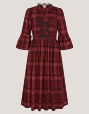 Charly Check Corduroy Midi Dress, Red (BURGUNDY), large