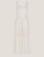 Maddi Sleeveless Embroidered Midi Dress, Cream (CREAM), large