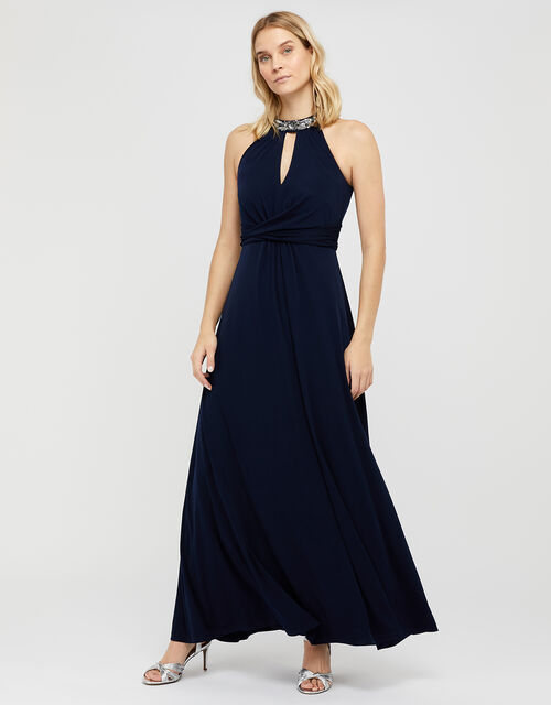 Izzie Embellished Jersey Maxi Dress, Blue (NAVY), large