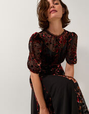 Carolyn Floral Devoré Midi Dress, Black (BLACK), large