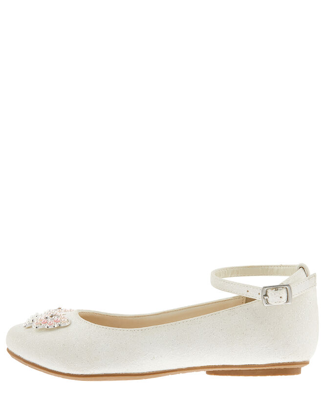 Kylie Crystal Bow Shimmer Ballerina Shoes, Ivory (IVORY), large