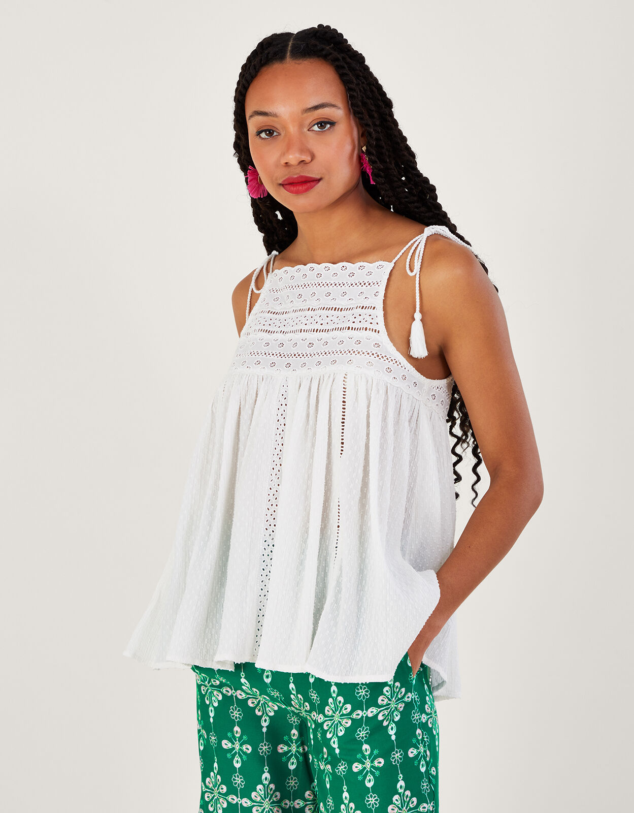 Halter High Neck Detail Cami White