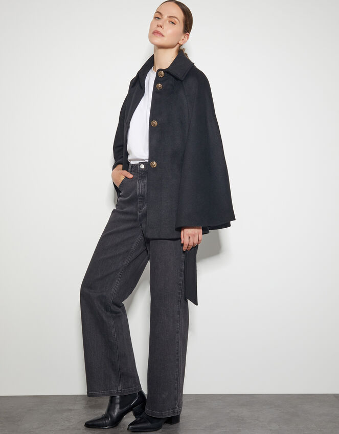 Cecily Military Cape Coat, Black (BLACK), large