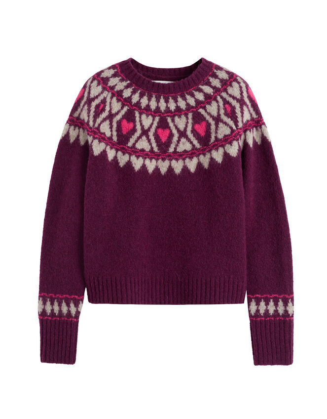 Chinti & Parker Heart Fair Isle Jumper, Red (MULBERRY), large
