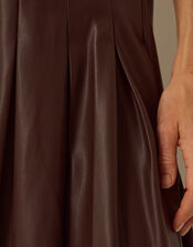 Ottie Pleated Faux Leather Midi Skirt, Brown (BROWN), large
