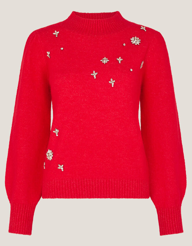 Erika Gemstone Embellished Jumper, Red (RED), large