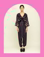 Tallulah & Hope Jodie Embroidered Wrap Jumpsuit, Grey (SMOKE), large