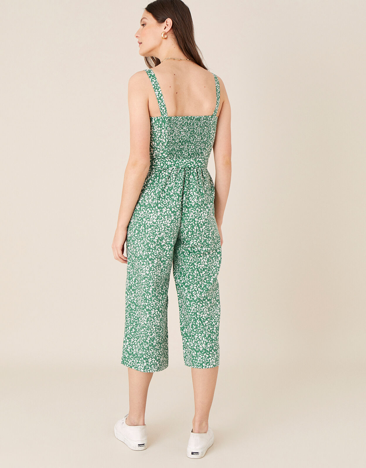 Printed Jumpsuit in Linen Blend Green