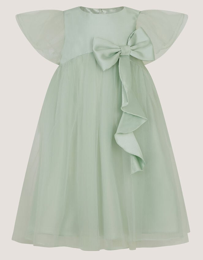 Baby Winnie Satin Bow Tulle Dress, Green (SAGE), large