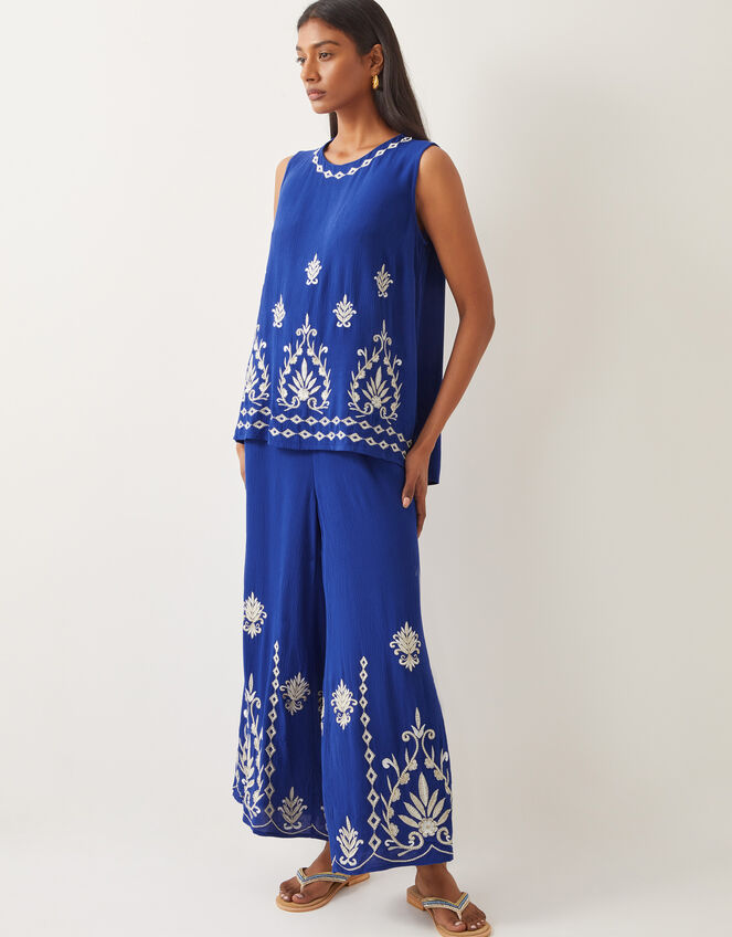 Saffron Embroidered Tank Top, Blue (BLUE), large