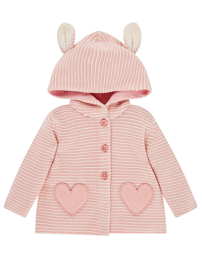 Newborn Baby Bess Knit Cardigan with Hood, Pink (PINK), large
