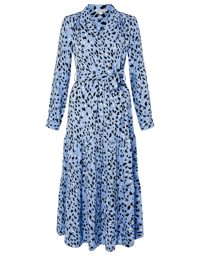 Animal Print Midi Shirt Dress Blue Day Dresses Monsoon UK.