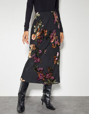 Ariella Floral Devore Midi Skirt, Black (BLACK), large