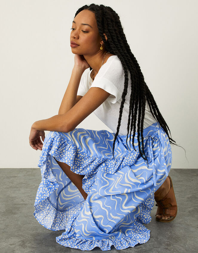 Wrap Wave Print Midi Skirt, Blue (BLUE), large