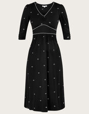 All-Over Embroidered Jersey Midi Dress, Black (BLACK), large