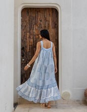 Dilli Grey Kaya Sleeveless Block Print Midi Dress, Blue (BLUE), large