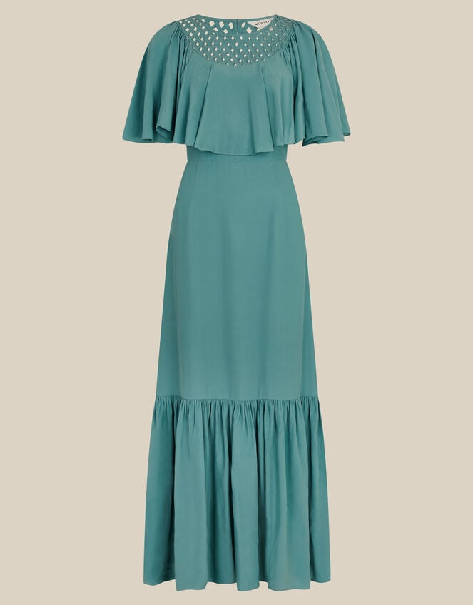 Monsoon x Queens of Archive Sophia Lattice Cape Sleeve Maxi Dress, Blue (BLUE), large