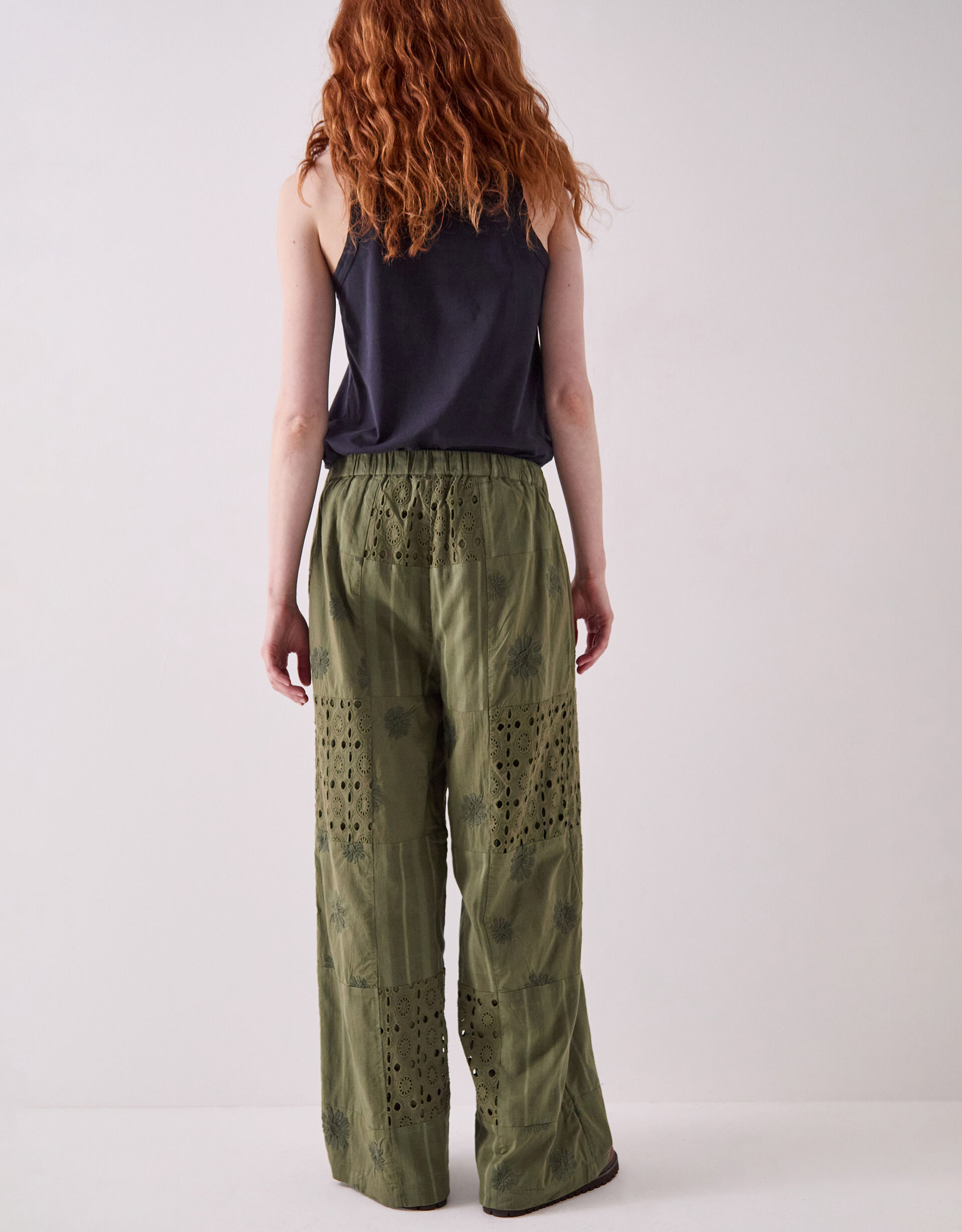 East Tasia Broderie Patchwork Trousers Green