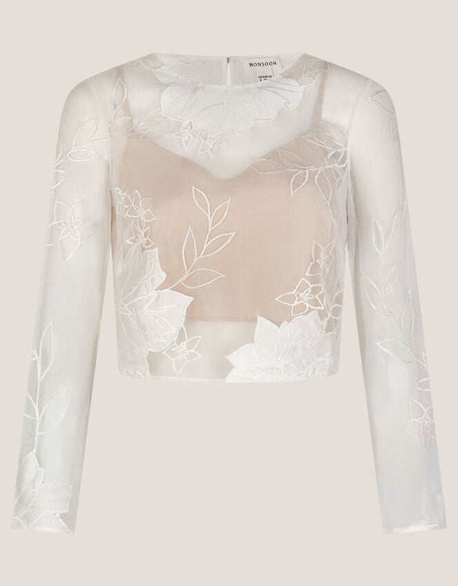 Rhea Floral Embroidered Mesh Wedding Top, Ivory (IVORY), large
