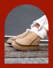 Laidback London Setsu Floral Suede Ankle Boots, Camel (BEIGE), large