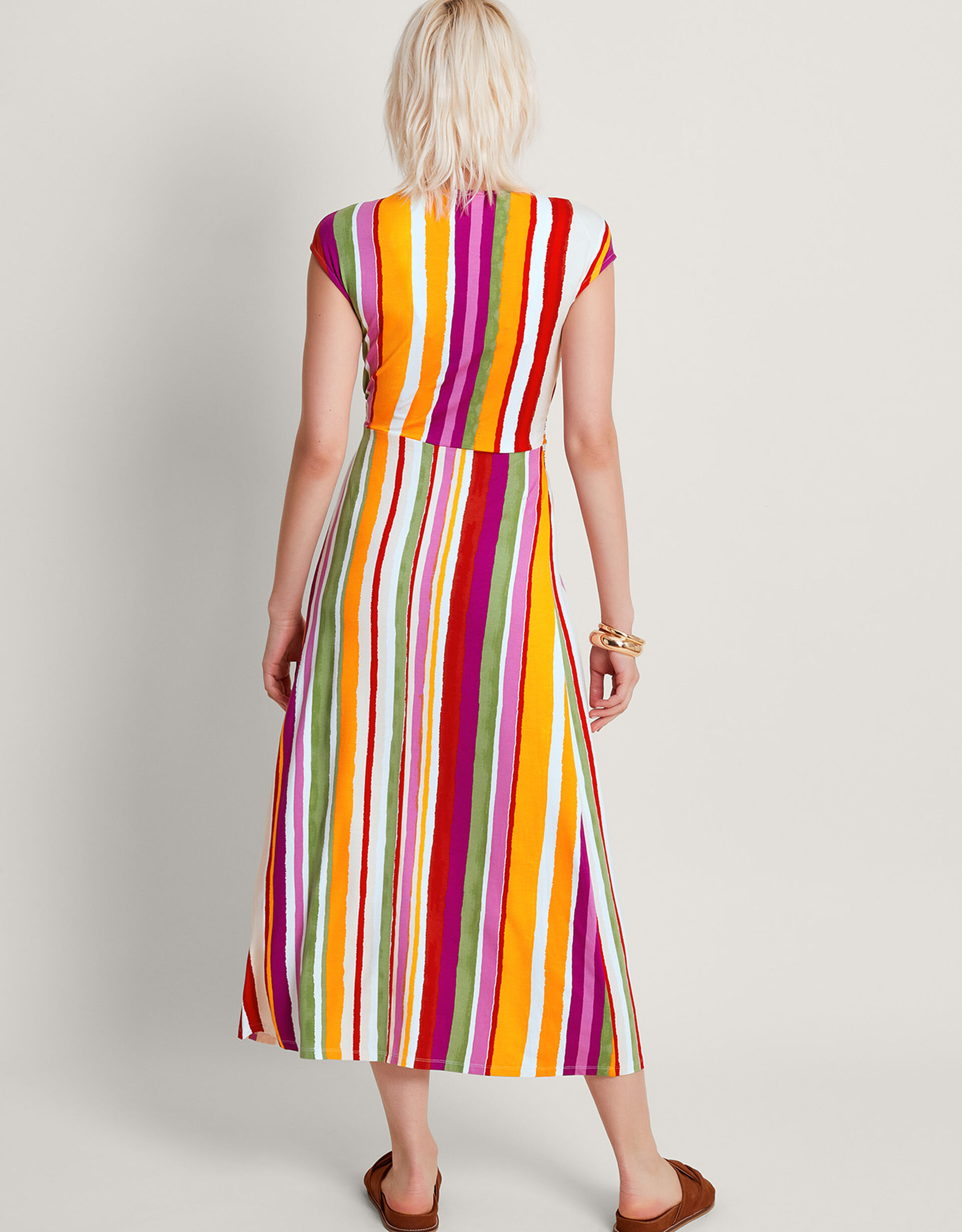 Cotton Extended Sleeve Dress pink/wht stripe