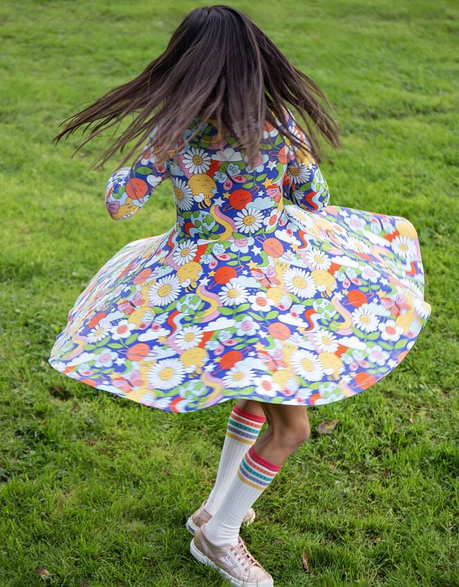 Frugi Retro Print Skater Dress, Multi (MULTI), large