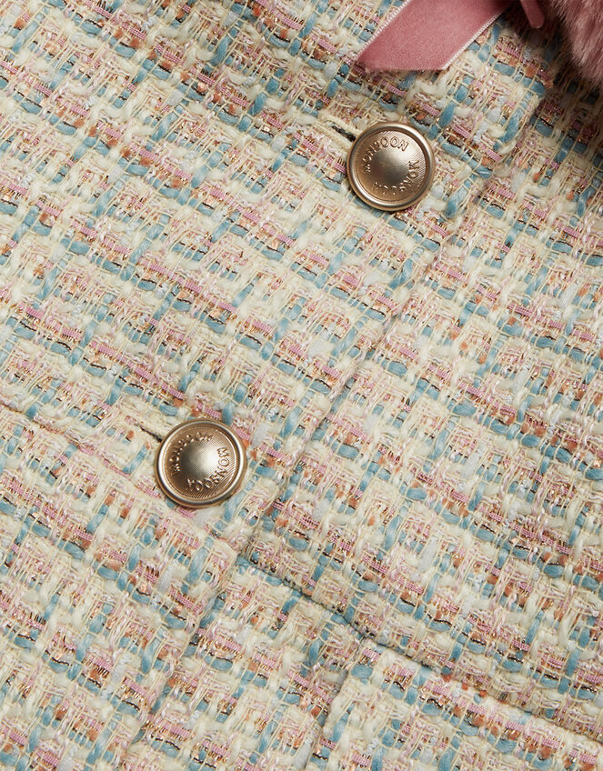 Skirted Tweed Coat with Faux Fur Collar, Grey (GREY), large
