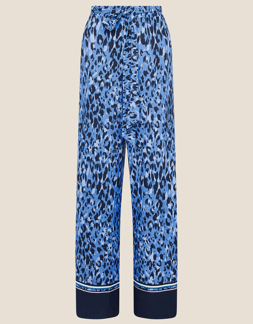 Animal Print Wide Leg Trousers, Blue (BLUE), large