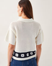 Kin Short-Sleeve Crochet Shirt, Ivory (IVORY), large