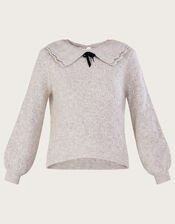 Double Collar Velvet Bow Jumper , Camel (OATMEAL), large