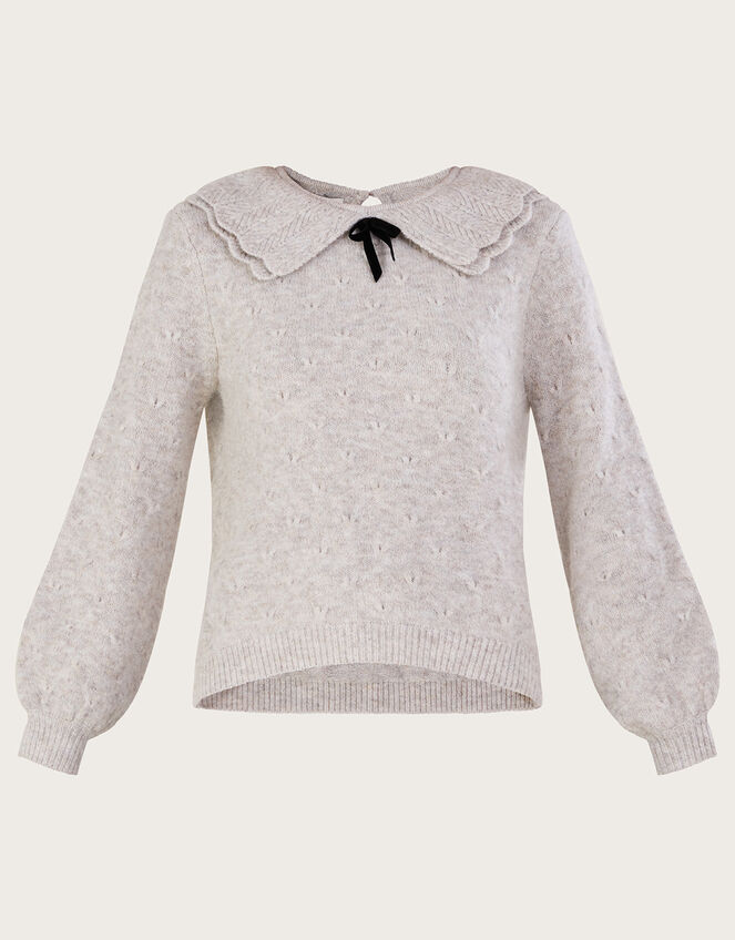 Double Collar Velvet Bow Jumper , Camel (OATMEAL), large