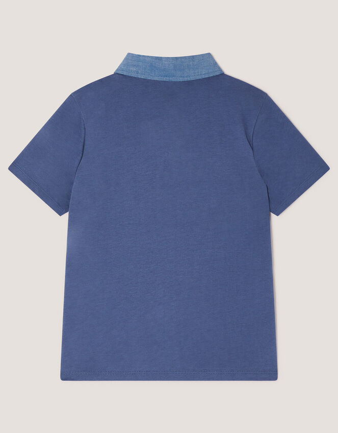 Chambray Collar Polo Short, Blue (BLUE), large