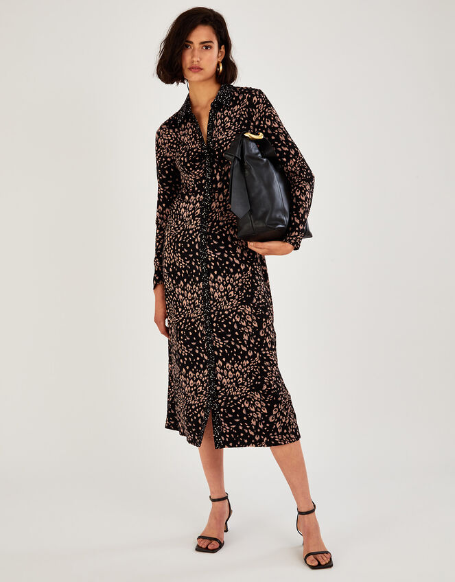 Ruched Animal Shirt Jersey Dress in LENZING™ ECOVERO™, Black (BLACK), large