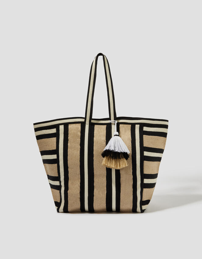 Ari Metallic Stripe Beach Bag, , large
