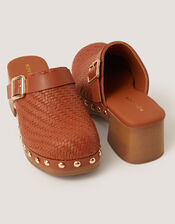 Alice Woven Heeled Clogs, Tan (TAN), large