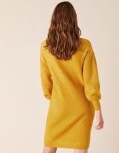 Ribbed Knit Dress, Yellow (OCHRE), large