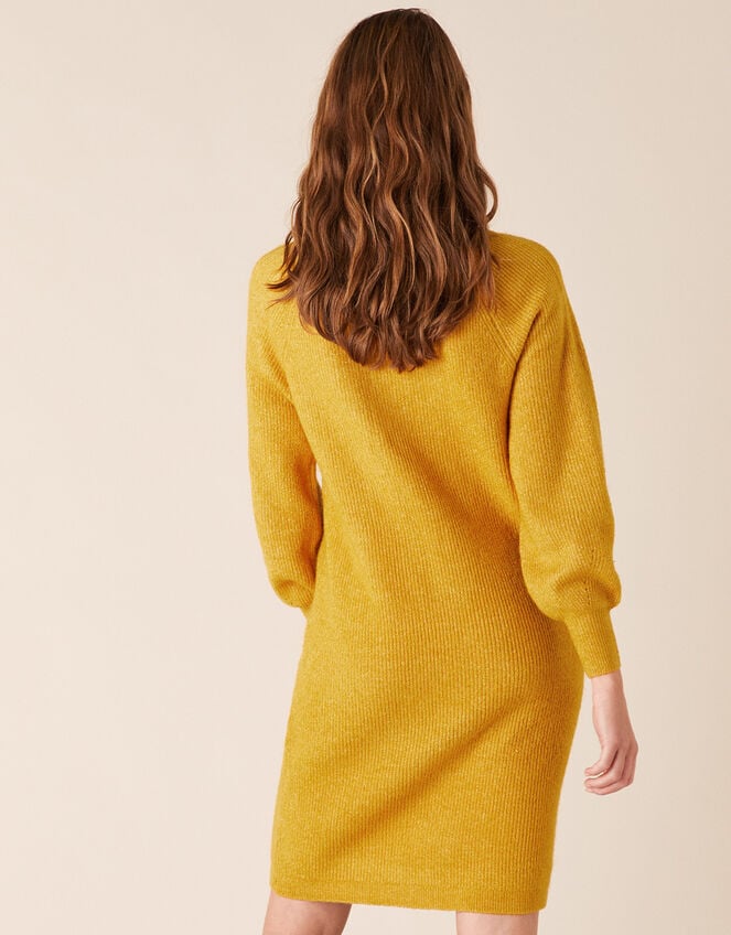Ribbed Knit Dress, Yellow (OCHRE), large