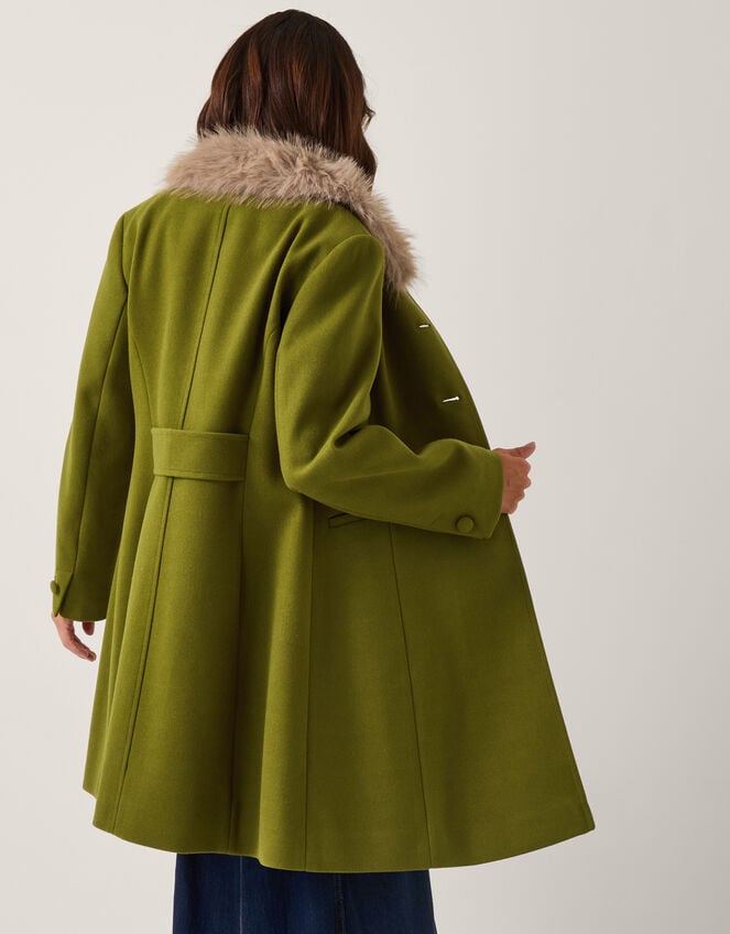 Beatrice Faux Fur Collar Coat, Green (GREEN), large