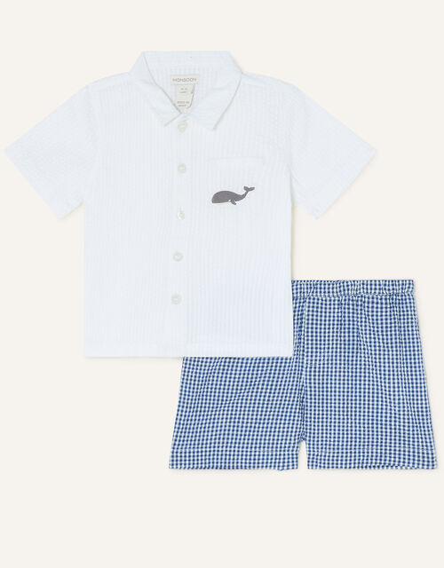 Newborn William Whale Shirt and Gingham Shorts, Blue (BLUE), large