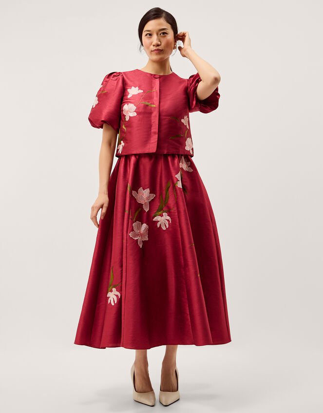 Anya Puff Sleeve Floral Embroidered Jacket Pink