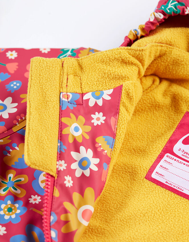 Frugi Floral Puddle Buster Waterproof Coat, Pink (PINK), large