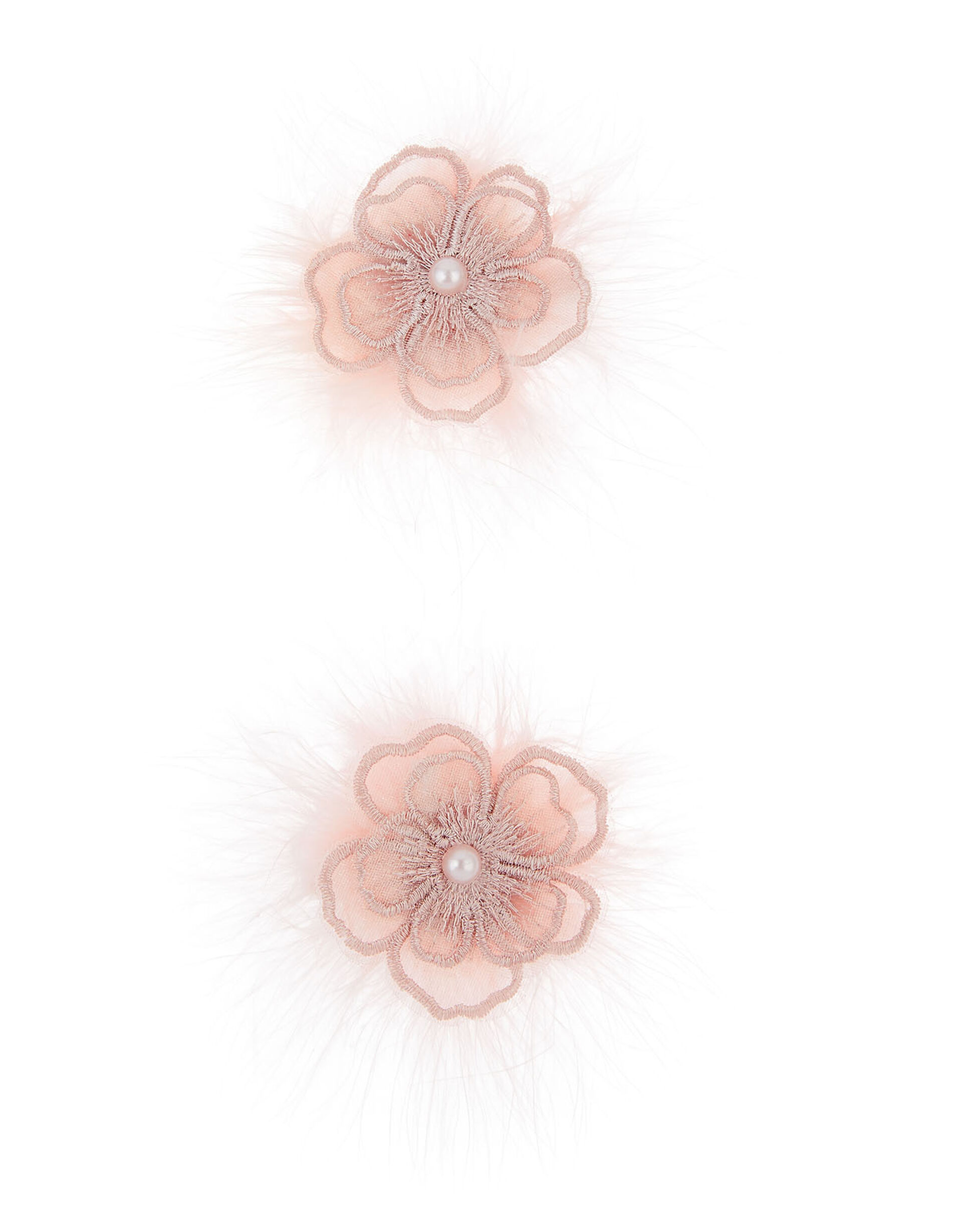 Fluffy Lacey Flower Hair Clips Set , , large