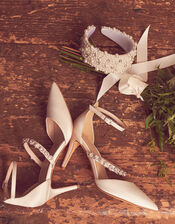 Pearly Strap Satin Bridal Sandals, Ivory (IVORY), large
